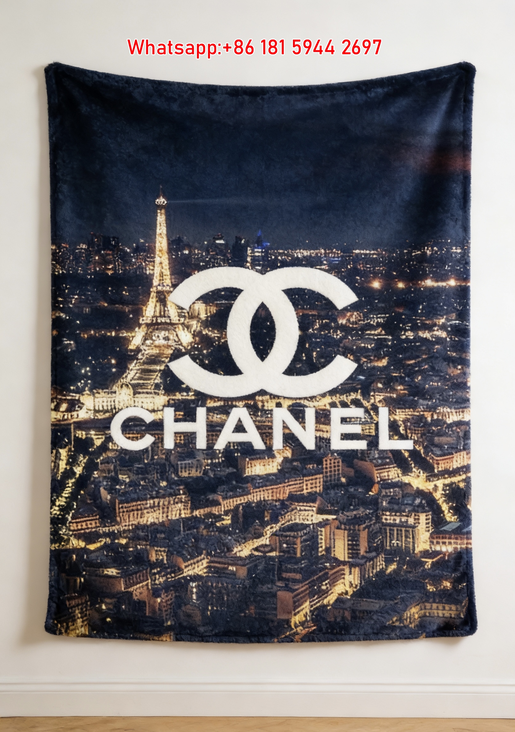 Chanel CC Logo Paris Night View Flannel Throw Blanket IMG_7172
